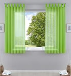 Gardinenbox 61000CN Transparent Curtain Set Living Room Voile Tab-Top Curtain with Lead Tape Finish H x W 175 x 140 cm Apple Green Pack of 2