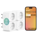 Prise Connectee(Type E),16A Prise Wifi Compatible Avec Homekit,Alexa Et Google Home,Lot De 4 Prise Avec Mesure De Consommation Electrique,Commande Vocale Et Contrôle A Distance