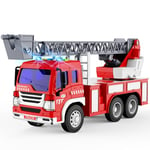 GizmoVine Gros Camion Pompier Jouet, Grand Voiture Pompiers XXL avec Échelle, Sonore et Lumineux, Realiste Maquette Véhicule, Fire Truck, Cadeau Anniversaire Enfant 3 4 5 6 7 8 Ans - Rouge