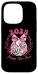 Coque pour iPhone 14 Pro Ruban rose boule disco du Nouvel An 2025 | Happy New Year Party