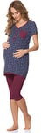 Bellivalini Pyjama Grossesse Ensemble Haut et Leggings Allaitement Maternité Femme BLV50-126 (Bleu Marine Étoiles/Bordeaux, M)