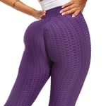 GDGFJ Women Honeycomb Anti Cellulite Waffle Leggings, High Waist Yoga Pants, Women Sexy High Waist Butt Scrunch Push Up Leggings, Stretch Gym Workout Yoga Pants (Purple, M)