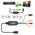 Adaptateur AV vers HDMI, convertisseur adaptateur RCA vers HDMI 3RCA CVBS AV composite vers HDMI, adaptateur convertisseur prend en charge les ordinateurs portables/PC, 1080P pour VHS, magnétoscope, anciens lecteurs DVD