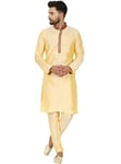 SKAVIJ Kurta Pyjama - Indien Robe de fête - Costume Homme (Beige, X-Large)