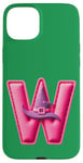 iPhone 15 Plus Pink Letter "W" on a Women Girls Ladies Witches Green Color Case