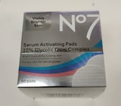 No7 Serum Activating Pads 10% Glycolic Glow Complex 60 pads Brighter Skin