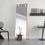 Miroir sur Pied Rectangle avec Cadre en Métal Miroir sur Pied hd Grand pour Salon, Chambre et Dressing Miroir Doré 162x53cm