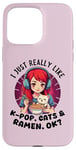 Coque pour iPhone 15 Pro Max T-shirts Ramen Lovers, j'aime vraiment la K-POP, les chats et les ramen