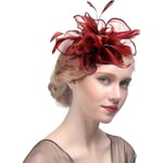 Fjäderfascinatorer för kvinnor och flickor Blomma Organza Derbyhatt Ascot Hattar Elegant Cocktail Tea Party Hatt Huvudbonad med klämma & hårband (Vinröd)