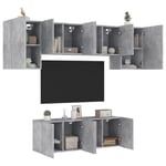 Tv-møbel til væg 6 dele konstrueret træ betongrå