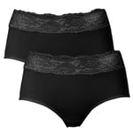 Trofe Lace Trimmed Midi Briefs Truser 2P Svart bomull Small Dame