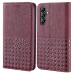 Vkooer Coque pour Samsung Galaxy A54 5G Premium Cuir PU Étui Portefeuille à Rabat Housse Damier Flip Magnétique Case Galaxy A54 Pochette avec Porte Cartes Etui de Protection - Rouge Vin