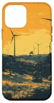 Coque pour iPhone 12 mini Graphique de paysage vintage de colline avec éoliennes