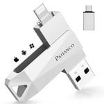 Patianco Cle USB pour iPhone,Apple MFI Certifié Cle USB Stockage 256Go USB 3.0 Transfert Grande Vitesse Clé USB Photostick pour Lightning,iPad,Type C-iPhone,Smartphone,PC(256Go,Argent)