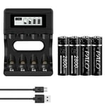 CITYORK 4 Slots AA AAA Battery Charger with 4 Pack AA 2800mWh 1.5V Lithium Rechargeable Batteries 1.8h Fast Re-Charge, 1200 Cycles Long lasting Double A Battery Charger Set