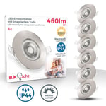 Lot de 6 spots encastrable salle de bain IP44, dinterieur, ultraplats 25mm, Ø90mm, nickel mat, éclairage plafond encastrable, platines led 4,9W,