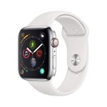 Apple Watch Series 4 Cellular, 44mm Silver Stainless Steel Case White Sport Band