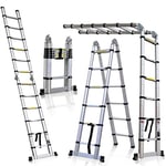 5M Échelle Télescopique Pliante 2 en 1 Escabeau Pliant Ladder, Certifié EN131, Charge Max 150 kg (2,5M + 2,5M) Argent