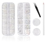 Lot de 5000 pierres Perles strass pour ongles - 4 Boîtes - Pierres à paillettes - Pour décoration des ongles - Avec des pinces et un crayon de cire