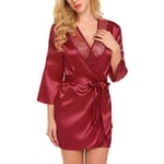 Kvinnor Satin Robe Bröllopsbrud Brudtärna Kimono Morgonrock Red M