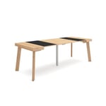 Table console extensible, 220, pour 10 personnes, 222x90x77cm, Pieds en bois, couleur Chêne et noir