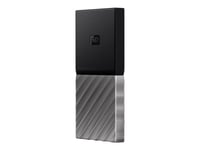 WD My Passport SSD WDBKVX0010PSL - SSD - chiffré - 1024 Go - externe (portable) - USB 3.1 Gen 2 (USB-C connecteur) - AES 256 bits - dessus noir avec dessous gunmetal (gris métallisé moyen)