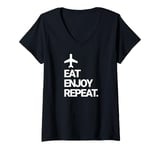 Womens Travel Eat Enjoy Repeat. Travel Around the World V-Neck T-Shirt