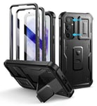 Dexnor pour Coque Samsung Galaxy A55【Double Cadre Avant et Support】 avec CaméRa Coulissante Intégrée & Protecteur d'écran, Coque de Protection Robuste Résistante Aux Chocs - Noir