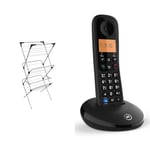 Vileda Sprint 3-Tier Clothes Airer, Indoor Clothes Drying Rack with 15 m Washing Line, Silver & BT Everyday Cordless Landline House Phone with Basic Call Blocker, Single Handset Pack