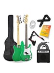 Full Size Bass Guitar Ultimate Kit With 15W Amp - 6 Months Free Lessons - Green