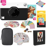 KODAK Printomatic Instant Camera (Black) Gift Bundle + Zink Paper (20 Sheets) + Case + 7 Sticker Sets + Markers + Photo Album