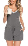 Wikoan Pyjama Femme Short Sexy Ensembles de Pyjama Court Pyjama en Dentelle Col V Cami et Shorts pour Femmes Vêtements de Nuit Été Gris L