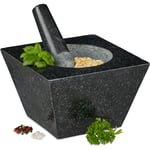 Relaxdays - Mortier et pilon, xxl, granit, épices et herbes,750 ml,6,75 kg, mortier en pierre 12x19,5x19,5cm, noir