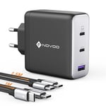 NOVOO 120W Chargeur pour Macbook Pro/Air, Chargeur USB C avec GaN Tech, Chargeur Rapide pour MacBook Pro 16/15/ 14/13, MacBook Air 2020/2019/ 2018, iPad Pro, Multiport Chargeur avec 2 Câbles