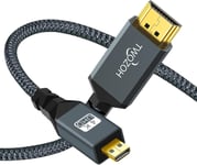 Court Câble Micro HDMI vers HDMI 0,3M,Nylon tressé Câble HDMI A vers Micro HDMI D,Supporte 3D 4K/60Hz 2.0 1080p