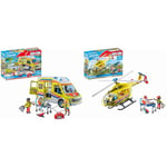 Playmobil 71202 Ambulance avec Effets Lumineux et sonore - City Life - Les Secours & 71203 Hélicoptère de Secours - City Life - Les Secours - Intervention en Haute Montagne