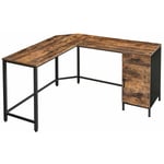 Bureau d'angle table en forme de l avec placard de rangement et tiroir peu encombrant montage facile cadre en acier style industriel marron rustique