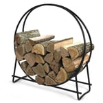 Range Abri-Bûches Rangement pour Bûches pour Intérieur Extérieur en Métal Porte-Bûches de Bois en Fer Rond 102 x 95 x 33 CM Noir