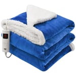 Electric Heated Throw Blue Over Blanket Digital Control Large Washable Fleece