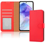 iCatchy for Samsung Galaxy A55 Case Leather Wallet Book Flip Stand View Magnetic Protect RFID Blocking Shockproof Cover compatible with Samsung A55 5G Phone (Red)