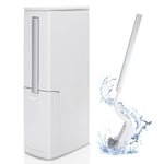 GEMITTO Toilet Brush Waste Bin Set Slimline Bathroom Bin 3 in 1 Bathroom Toilet Holder Brush Trash Bin Garbage Can Multifunctional Slim Rubbish Bin Hidden Toilet Brush Holder White