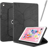 Coque Pour Ipad 9/8/7 (10.2-Pouce, 2021/2020 / 2019 Model, 9th / 8th / 7th Generation), Pu Flip Avec [Stylet] Fonction Support Étui Rotatif À 360° [Sommeil/Réveil Automatique] - Noir