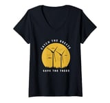 Womens Catch The Breeze Save The Trees Wind Energy Silhouette V-Neck T-Shirt