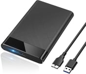 Boitier Disque Dur 2.5 Pouces,USB 3.0 Boitier Externe Disque 5Gbps pour SATA HDD et SSD de 2,5'' et 7 mm/9.5 mm,Boitier SSD accélération UASP&Trim,sans Outils,Câble USB 3.0 Inclus-Noir(Q72)