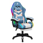 ALFORDSON Chaise Gaming Chaise de Bureau LED et Massant 8 Points Matériau en Tissu Blanc et bleu