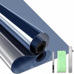 Qualsen Film Fenêtre Anti-Regard, Film Miroir pour Fenêtre sans Tain, Anti-UV Anti Chaleur Protection Solaire Non Adhésif Film Électrostatique Vitre pour Maisons et Bureaux（Bleu-Argent, 44.3x200cm）