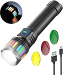 Lampe De Poche Led,M1 Lampe Torche Puissante Rechargeable Avec 4 Modes & Zoomable¿3 Lentilles Couleurs¿ Mini Lampe Torche Pile Pour Camping/Randonnée/Urgence,Noir