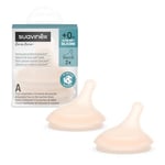 Suavinex, Lot 2 Tetines pour Biberon Anti Colique Zero Zero. Débit Spécial Allaitement (A), Débit Adaptable, Spécifique Bébés Allaités s'Adapte à la Force de Succion du Bébé, en Silicone, +0 Mois, 2U