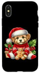 Coque pour iPhone X/XS Chiot mignon en bonnet de noel avec biscuit au pain d'épice