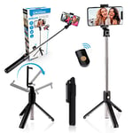 Grundig Perche à Selfie et Trépied - Trépied Smartphone - avec Télécommande Bluetooth - Smartphones de 58 à 100 MM - Extensible de 19 à 70 CM - Plastique - Noir